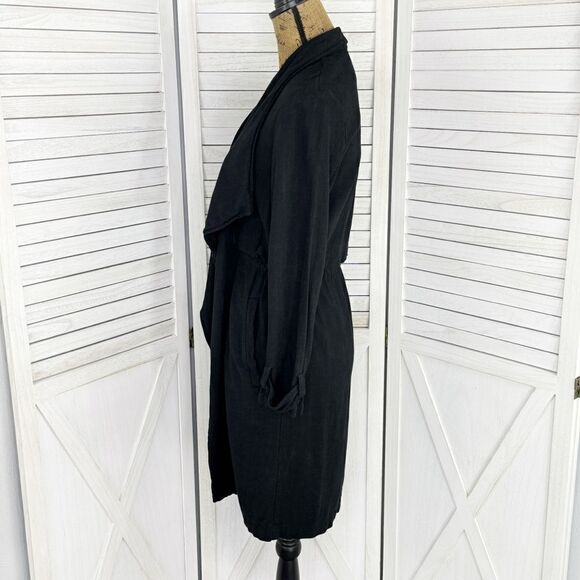 Elodie Waterfall Linen Blend Cardigan Topper Jacket Black XS Open - Picture 3 of 14